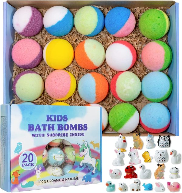Bath Bombs Gift Set for Kids, 20 Pcs Handmade Bath Bombs Box, Spa Luxetique Christmas Gifts Set - PickMora